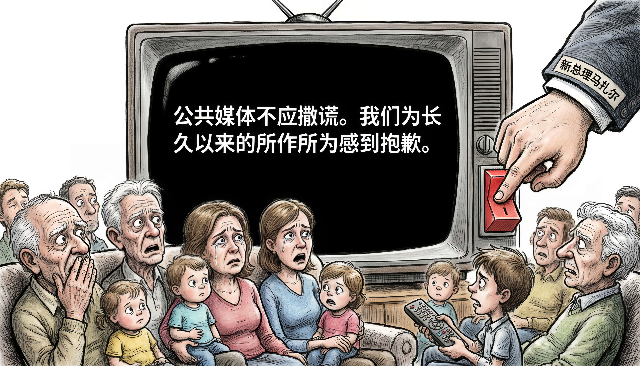 匈牙利电视台集体黑屏，屏幕上只写了一句话